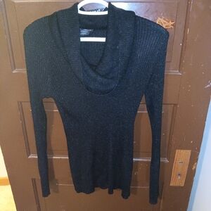 EUC It's Our Time Black Sparkly Metallic Cowl Neck Long Sleeve Blouse L